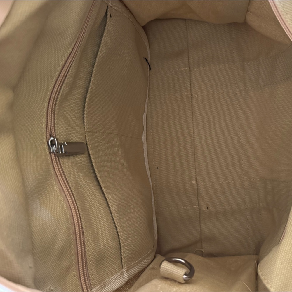 Fashionable Mini Canvas Crossbody Tote Zipper Bag, Beige - Picture 8 of 10